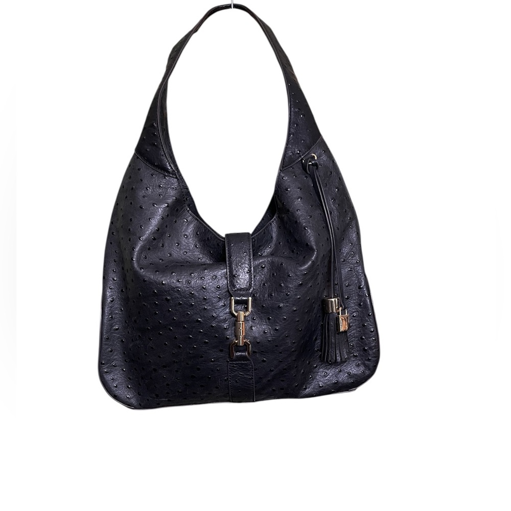G.I.L.I. Verona hobo style handbag black ostrich-embossed leather